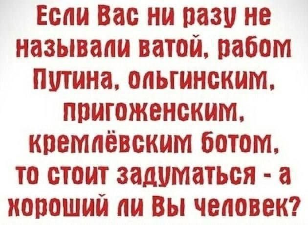 Если Вас ни разу не называли ватой рабом путина опьгинским ппигоженским кпемпёвским ботом то стоит задуматься а хороший пи Вы человек