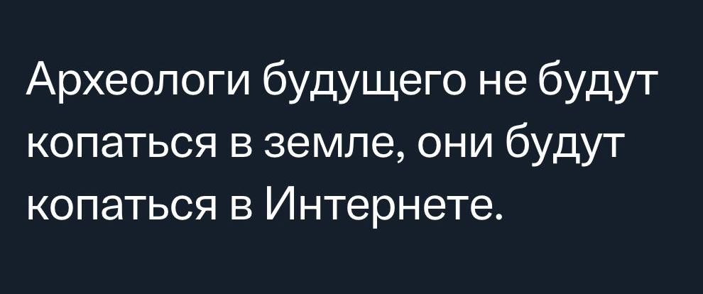 Археологи будущего не будут копаться в земле они будут копаться в Интернете