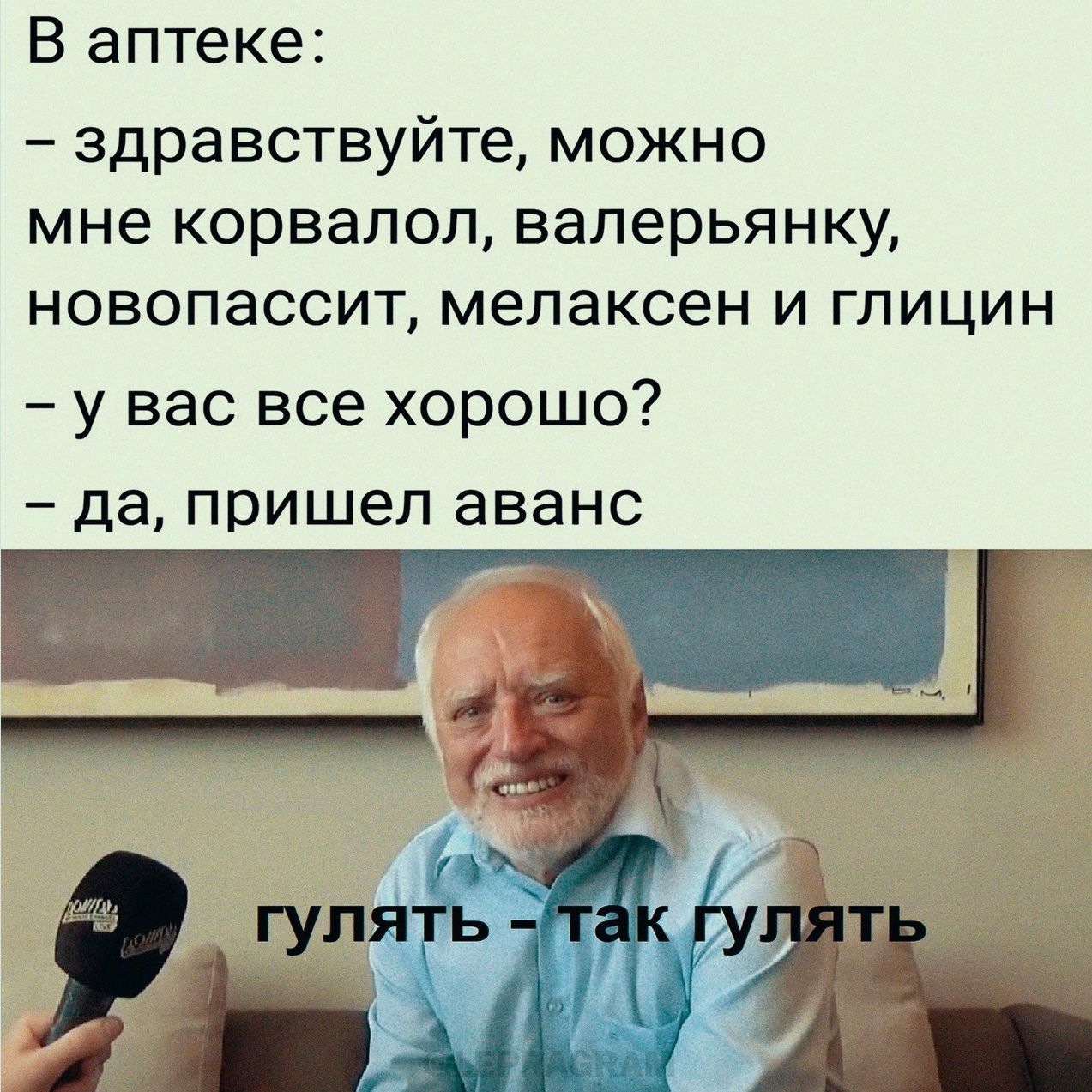 В аптеке здравствуйте можно мне корвалол валерьянку новопассит мелаксен и глицин у вас все хорошо да пришел аванс