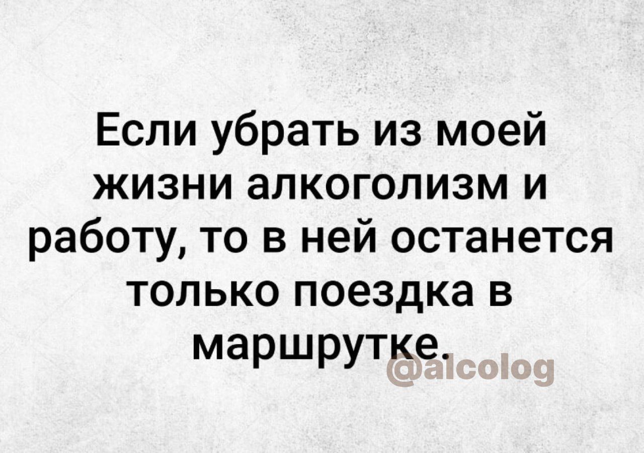 Если убрать из моей жизни алкоголизм и работу то в ней останется только поездка в маршрутке