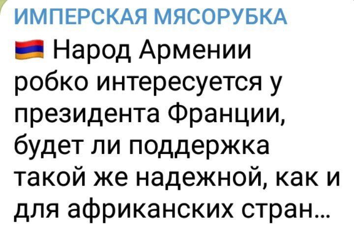 ИМПЕРСКАЯ МЯСОРУБКА _ Народ Армении робко интересуется у президента Франции будет ли поддержка такой же надежной как и для африканских стран