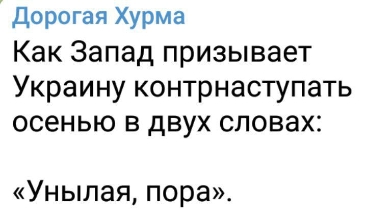 Дорогая Хурма Как Запад призывает Украину контрнаступать ОСЕНЬЮ В двух словах Унылая пора