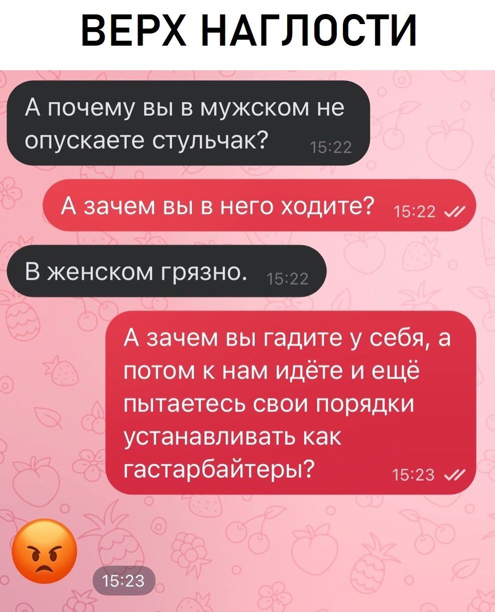 ВЕРХ НАГЛОСТИ А почему вы в мужском не опускаете стульчак В ЖЕНСКОМ ГРЯЗНО