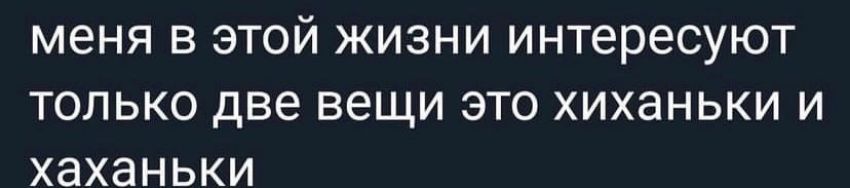 меня В ЭТОЙ ЖИЗНИ интересуют ТОЛЬКО две вещи ЭТО хиханьки И хаханьки