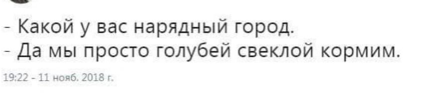 _ Какой у вас нарядный город _ Да мы просто голубей свеклой кормим ч шю