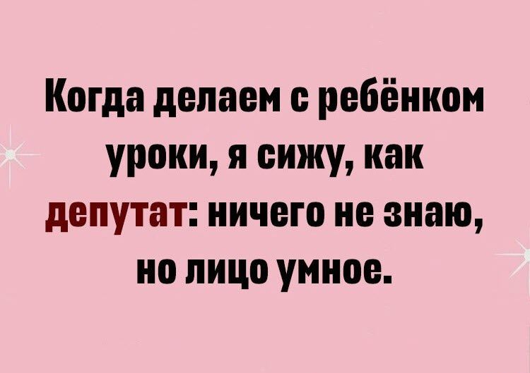 Когда делаем ребёнком уроки я сижу как депутат ничего не знаю но пицо умное