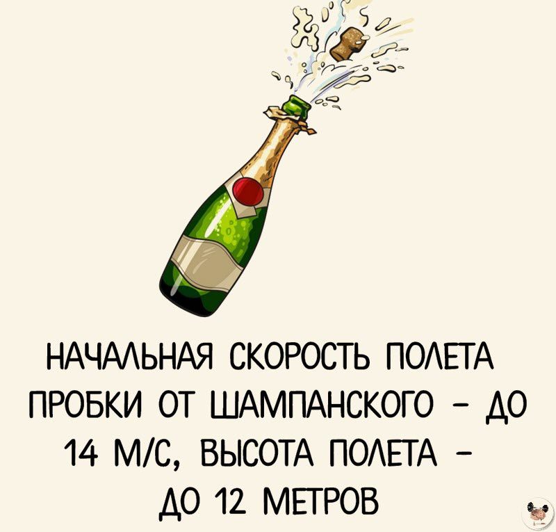 НАЧААЬНАЯ СКОРОСТЬ ПОАЕТА ПРОБКИ ОТ ШАМПАНСКОГО А0 14 МС ВЫСОТА ПОАЕГА А0 12 МЕГРОВ