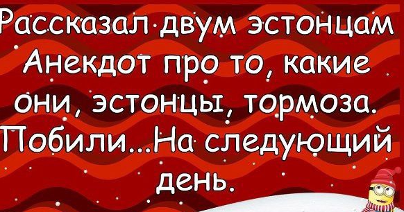 Рассказал двум эстон цам Анекдот про то какие Они эстонцы тормоза ПобилиНа следующий _день