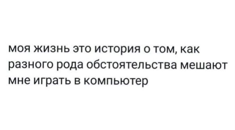 МОЯ ЖИЗНЬ ЭТО история 0 ТОМ как разного рода обстоятельства мешают МНЕ играть В КОМПЬЮТЭР