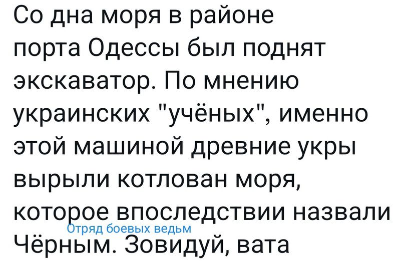 Со дна моря в районе порта Одессы был поднят экскаватор По мнению украинских учёных именно этой машиной древние укры вырыли котлован моря кото ое впоследствии назвали тряд боевых ведьм Чёрным Зовидуй вата