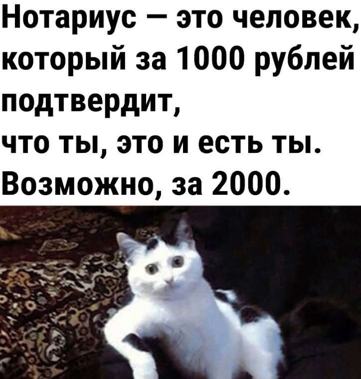 Нотариус это человек который за 1000 рублей подтвердит что ты это и есть ты Возможно за 2000