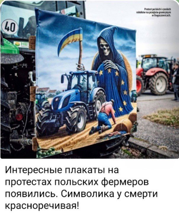 Интересные плакаты на протестах польских фермеров появились Символика у смерти красноречиеая