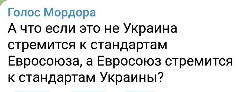 Голос Мордора А что если это не Украина стремится к стандартам Евросоюза а Евросоюз стремится к стандартам Украины