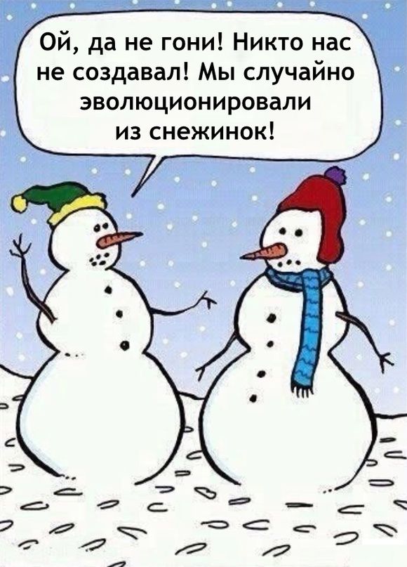 Ой да не гони Никто нас не создавал Мы случайно эволюционировапи из снежинок