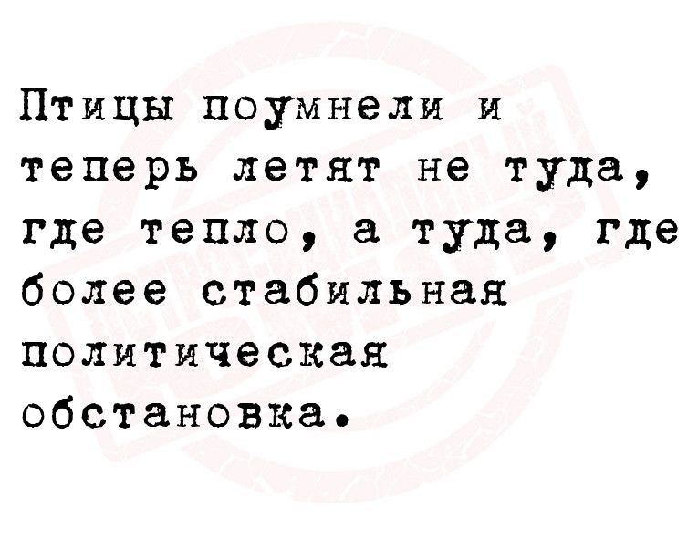 Птицы поумнели и теперь летят не туда где тепло туда где более стабильная политическая обстановка