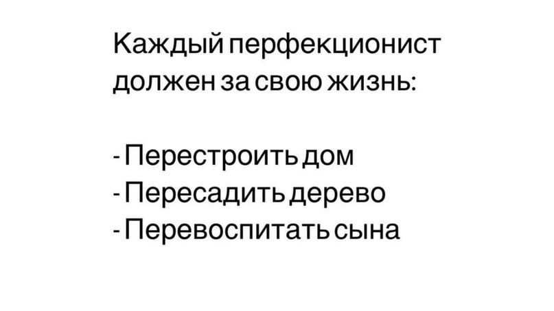 Каждый перфекционист дОПЖЭН за СВОЮ ЖИЗНЬ Перестроить дом _ Пересадить дерево Перевоспитать сына