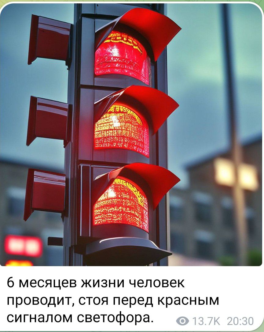 6 месяцев ЖИЗНИ ЧЕЛОВЕК проводит стоя перед красным сигналом светофора