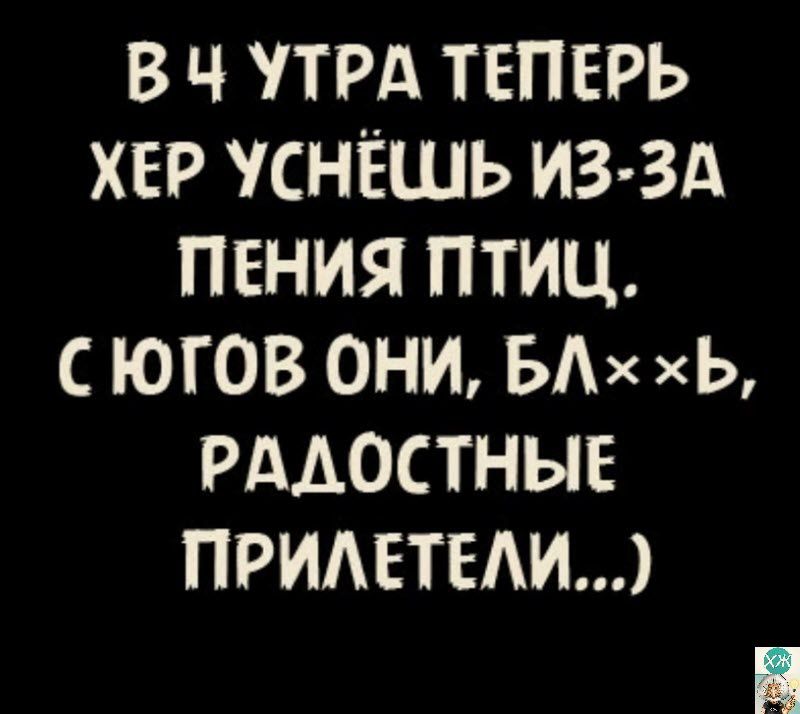 В Ч УТРА ТЕПЕРЬ ХЕР УСНЁШЬ ИЗ ЗА ПЕНИЯ ПТИЦ С ЮГОВ ОНИ ВАХ Ь РААОСТНЫЕ ПРИДЕТЕАИ