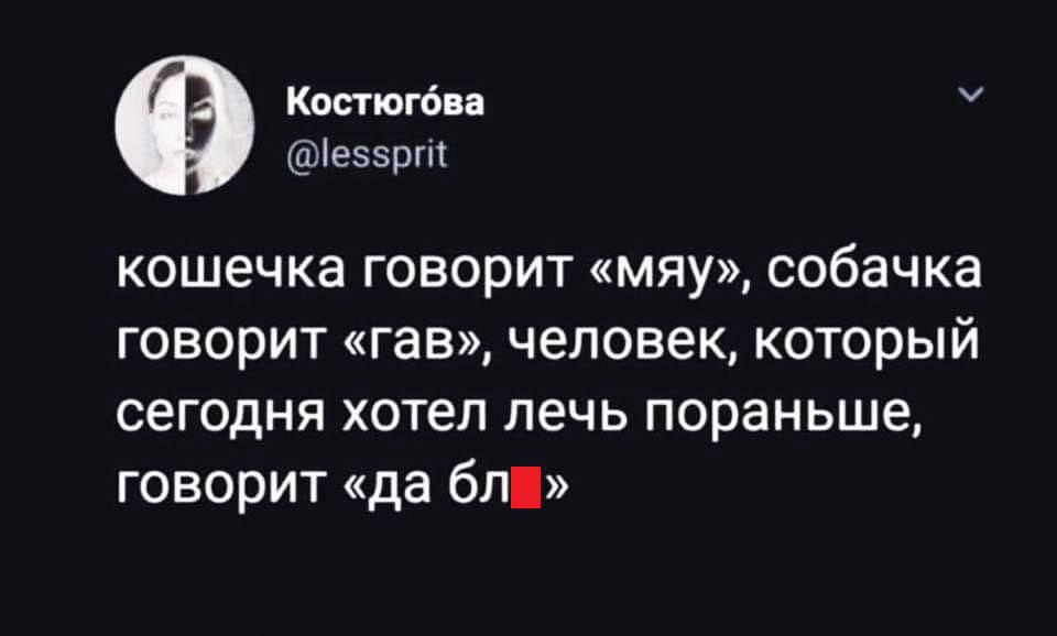 Капитон Аеэзрт кошечка говорит мяу собачка говорит гав человек который СЕГОДНЯ ХОТЕЛ лечь пораньше говорит да бп