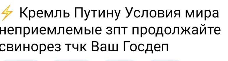 Кремль Путину Условия мира неприемлемые зпт продолжайте свинорез тчк Ваш Госдеп