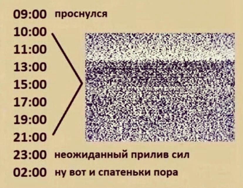 0900 проснулся 1000 1100 1300 1500 1700 1900 2100 2300 иеожиддипый прилив сил 0200 ну вот и тетеньки пор