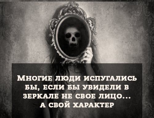 МНОГИЕ ЛЮДИ ИСПУГАЛИСЬ БЫ ЕСЛИ БЫ УВИДЕЛИ В ЗЕРКАЛЕ НЕ СВОЕ ЛИЦо А СВОЙ ХАРАКТЕР