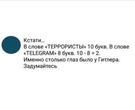 Кстати В слове ТЕРРОРИСТЬЫ 10 букв В слове ТЕЦЕСВАМ 8 букв 10 8 2 Именно столько глаз было у Гитлера Задумайтесь