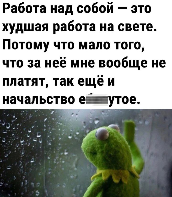 Работа над собой это худшая работа на свете Потому что мало того что за неё мне вообще не платят так ещё и начальство евааутое