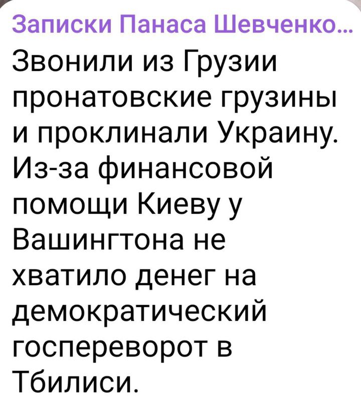 а Записки Панаса Шевченко Звонили из Грузии пронатовские грузины и проклинали Украину Из за финансовой помощи Киеву у Вашингтона не хватило денег на демократический госпереворот в Тбилиси