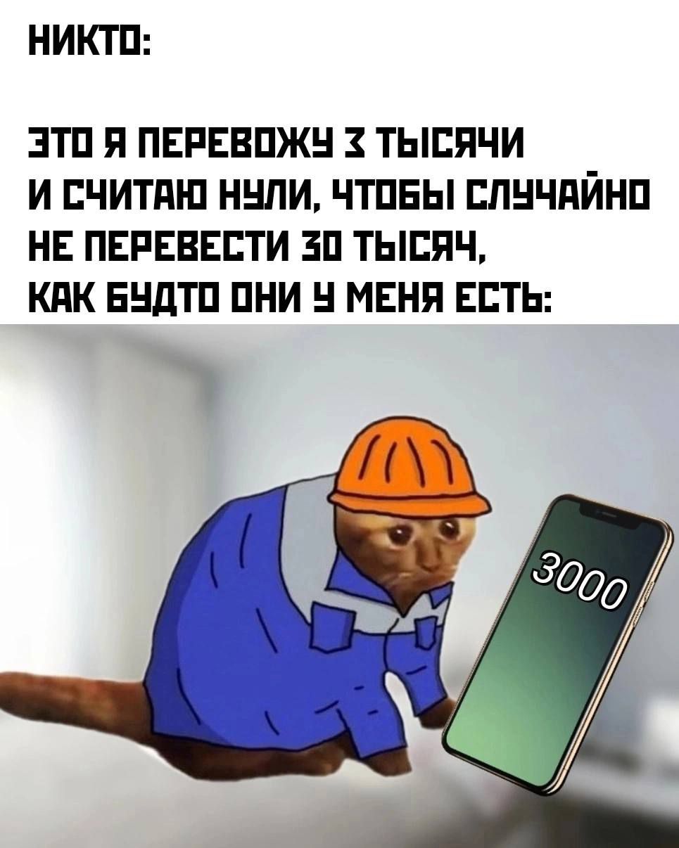 НИКТО ЭТО Я ПЕРЕВОЖУ ТЫСЯЧИ И СЧИТАЮ НУЛИ ЧТОБЫ СЛУЧАЙНО НЕ ПЕРЕВЕСТИ 30 ТЫСЯЧ КАК БУДТО ОНИ Ч МЕНЯ ЕСТЬ