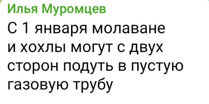 Илья Муромцев С 1 января молаване и хохлы могут с двух сторон подуть в пустую газовую трубу