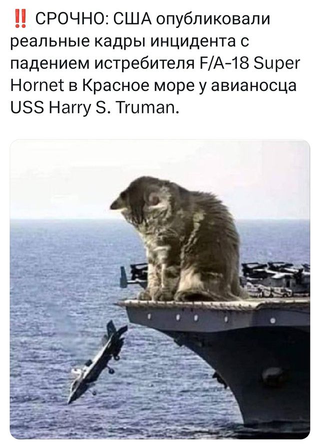 СРОЧНО: США опубликовали реальные кадры инцидента с падением истребителя F/A-18 Super Hornet в Красное море у авианосца USS Harry S. Truman.