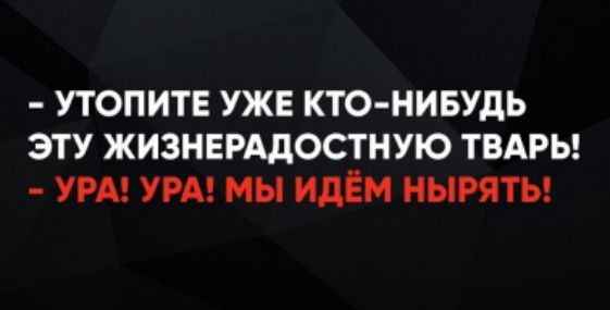 УТОПИТЕ УЖЕ КТО-НИДЬ ЭТУ ЖИЗНЕРАДОСТНУЮ ТВАРЬ! - УРА! УРА! МЫ ИДЁМ НЫРЯТЬ!