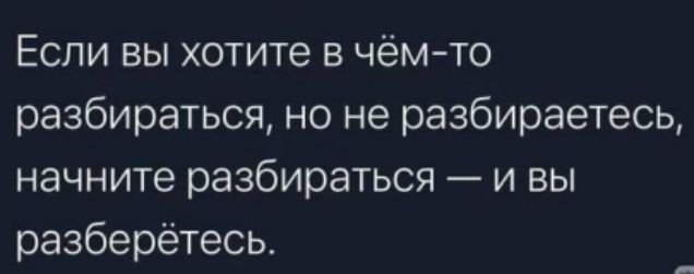 Если вы хотите в чём-то разбираться, но не разбираетесь, начните разбираться — и вы разберётесь.
