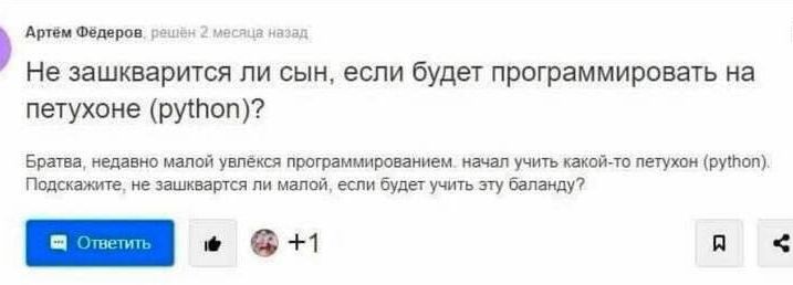 Не зашкварится ли сын, если будет программировать на петюхоне (python)?

Братва, недавно малой увлёкся программированием, начал учить какой-то петюхон (python). Подскажите, не зашкварится ли малой, если будет учить эту балансу?