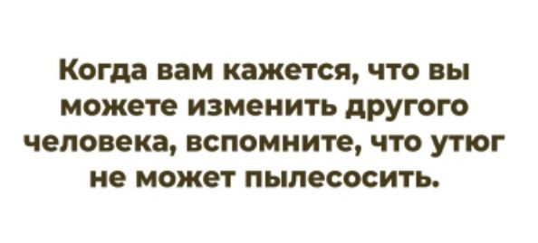 Когда вам кажется, что вы можете изменить другого человека, вспомните, что утюг не может пылесосить.