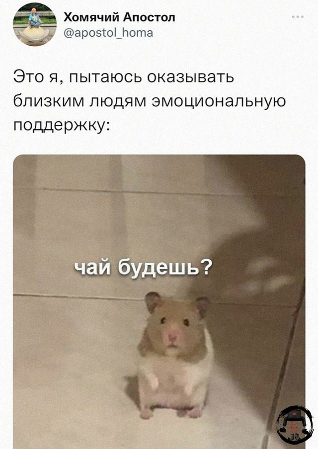 Это я, пытаюсь оказывать близким людям эмоциональную поддержку: чай будешь?