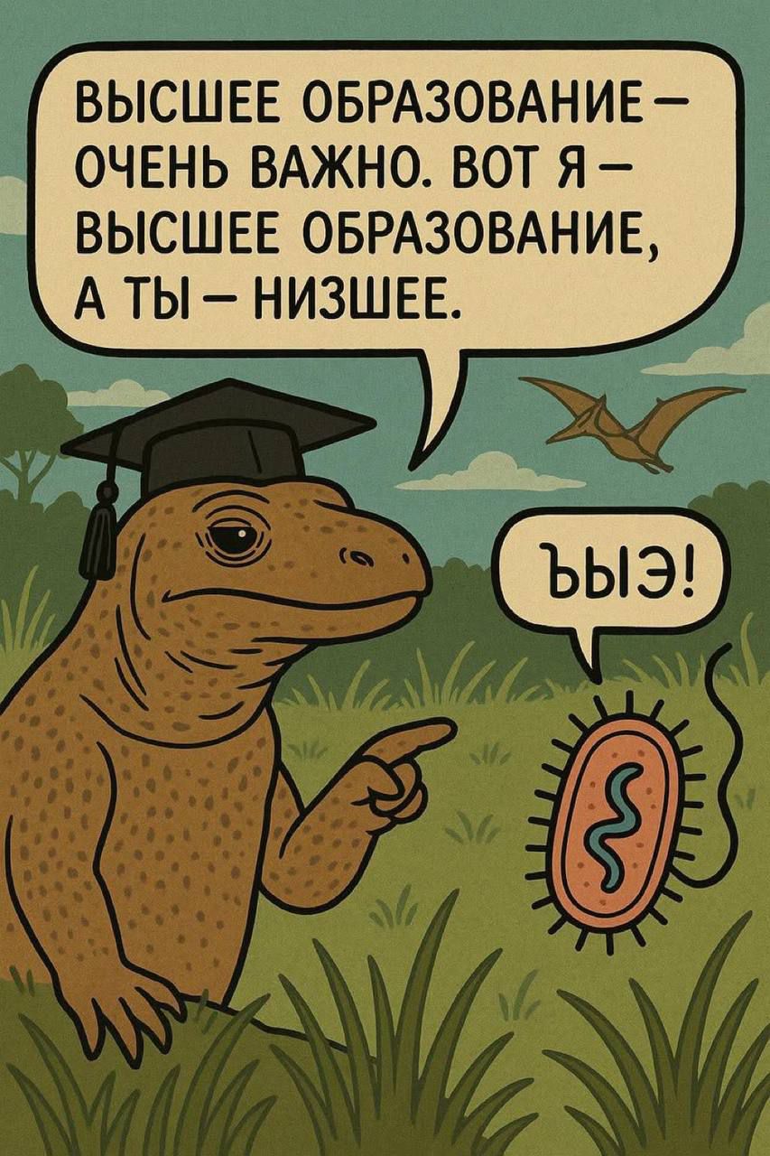 ВЫСШЕЕ ОБРАЗОВАНИЕ – ОЧЕНЬ ВАЖНО. ВОТ Я – ВЫСШЕЕ ОБРАЗОВАНИЕ, А ТЫ – НИЗШЕЕ.
ьыЭ!