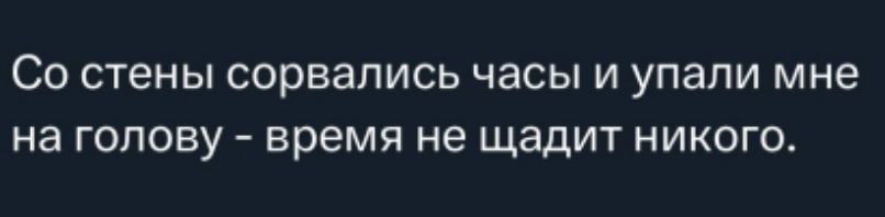 Со стены сорвались часы и упали мне на голову - время не щадит никого.