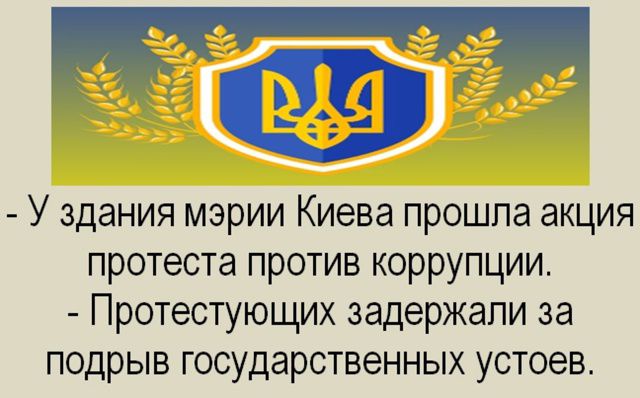 У здания мэрии Киева прошла акция протеста против коррупции. Протестующих задержали за подрыв государственных устоев.
