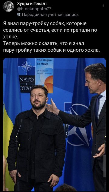 Я знал пару-тройку собак, которые ссались от счастья, если их трепали по холке. Теперь можно сказать, что я знал пару-тройку таких собак и одного хохла.