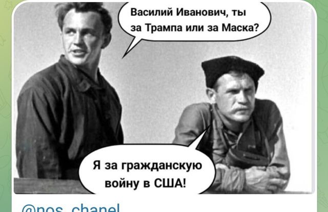 Василий Иванович, ты за Трампа или за Маска? Я за гражданскую войну в США!