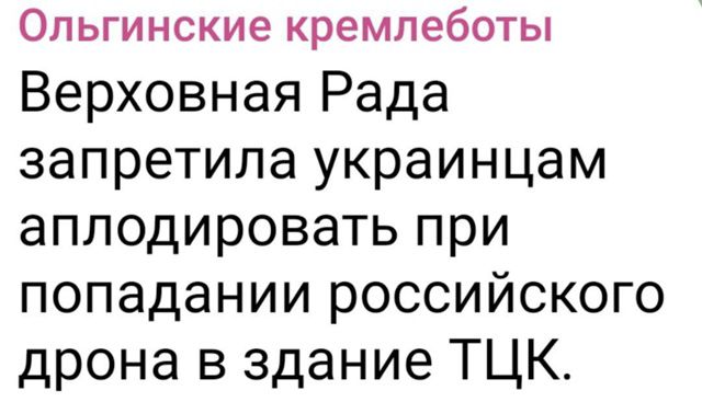 Верховная Рада запретила украинцам аплодировать при попадании российского дрона в здание ТЦК.