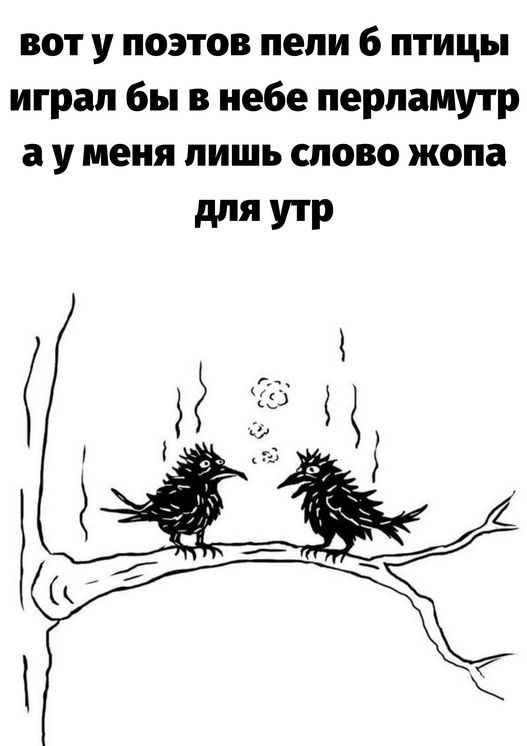 вот у поэтов пели б птицы играл бы в небе перламутр а у меня лишь слово жопа для утр