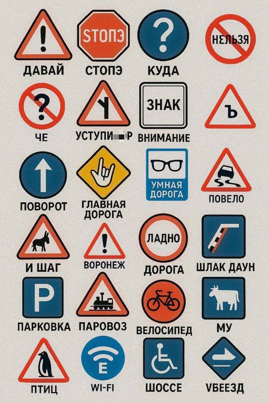 Давай, стопэ, куда? Че? Уступи, внимание, знак, ы. Поворот, главная дорога, умная дорога, повело. И шаг, воробей, дорога, шлак даун, парковка, паровоз, велосипед, му, птиц, Wi-Fi, шоссе, уезд.