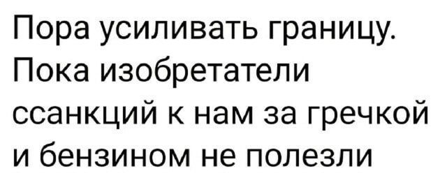 Пора усиливать границу. Пока изобретатели ссанций к нам за гречкой и бензином не полезли.