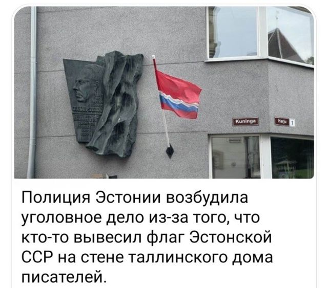 Полиция Эстонии возбудила уголовное дело из-за того, что кто-то вывесил флаг Эстонской ССР на стене tallinskog дома писателей.
