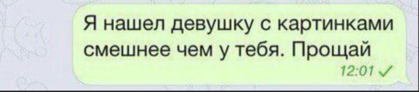 Я нашел девушку с картинками смешнее чем у тебя. Прощай
