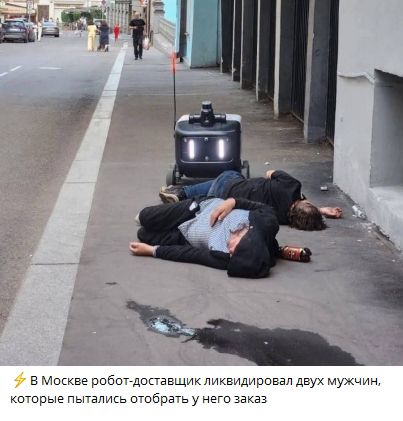 В Москве робот-доставщик ликвидировал двух мужчин, которые пытались отобрать у него заказ.
