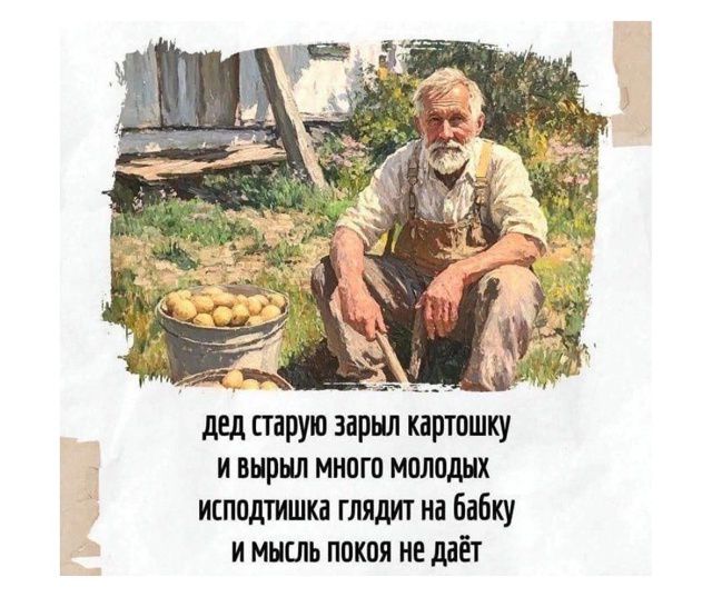 дед старую зарыл картошку
и вырыл много молодых
исподтишка глядит на бабку
и мысль покоя не даёт